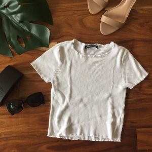 Brandy Melville cropped white ribbed tee